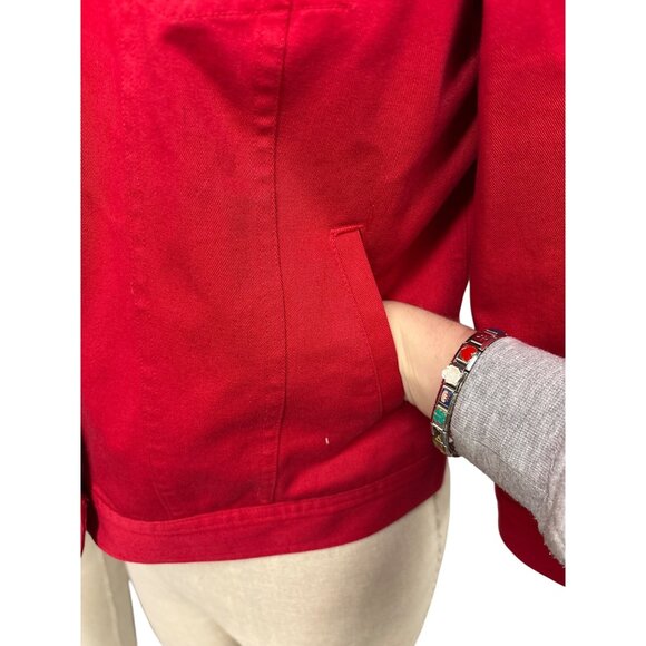 Chaps Red Denim Jacket Womens PM Gold Button Details Cotton Made In Indonesia - Picture 5 of 13